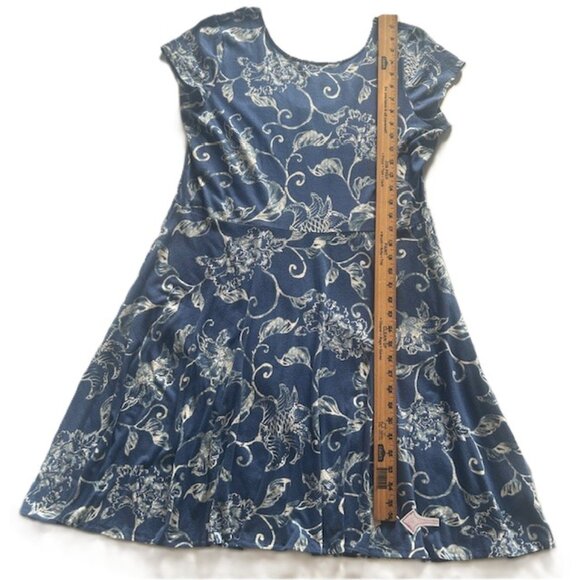 Chaps Ladies Dress XL Blue White Paisley Floral Short Sleeves Read - Picture 6 of 9